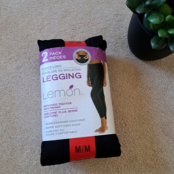 New! Lemon Fleece Lined Leggings 2 Pack Women's Size Medium Black Seamless - Picture 1 of 6